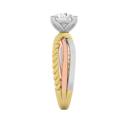 2CTW Round Shaped Lab Grown Diamond (F/VS) Tri Color Solitaire Fancy Ring in 14K Gold
