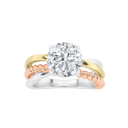 2CTW Round Shaped Lab Grown Diamond (F/VS) Tri Color Solitaire Engagement Ring in 14K Gold