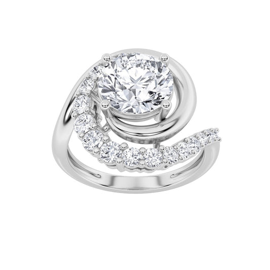 2.5CTW Round Shaped Lab Grown Diamond (F/VS) Swirl Accented Fashion Ring in 14K Gold
