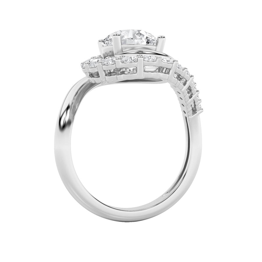 2.5CTW Round Shaped Lab Grown Diamond (F/VS) Swirl Accented Fashion Ring in 14K Gold