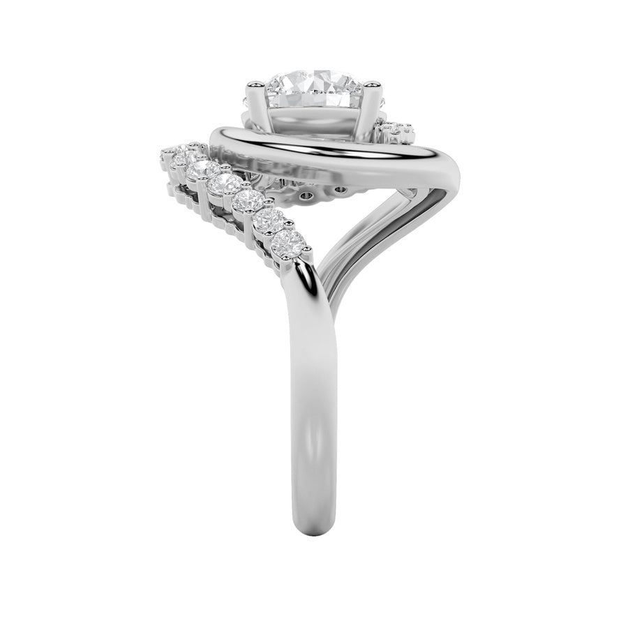 2.5CTW Round Shaped Lab Grown Diamond (F/VS) Swirl Accented Fashion Ring in 14K Gold