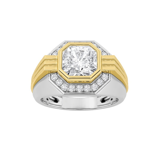 3CTW Asscher Shaped Lab Grown Diamond (F/VS) Mens Ring in 14K Gold
