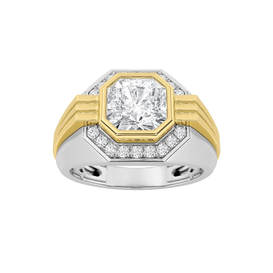 3CTW Asscher Shaped Lab Grown Diamond (F/VS) Mens Ring in 14K Gold