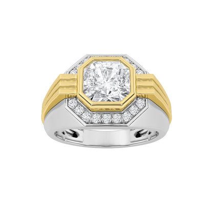 3CTW Asscher Shaped Lab Grown Diamond (F/VS) Mens Ring in 14K Gold