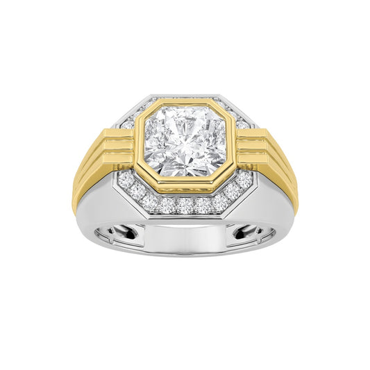 3CTW Asscher Shaped Lab Grown Diamond (F/VS) Mens Ring in 14K Gold