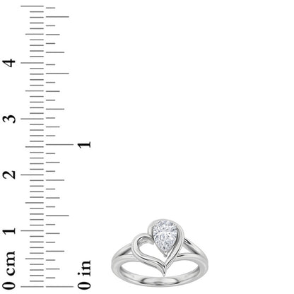 0.5CTW Pear Shaped Lab Grown Diamond (F/VS) Heart Ring in 14K  White Gold
