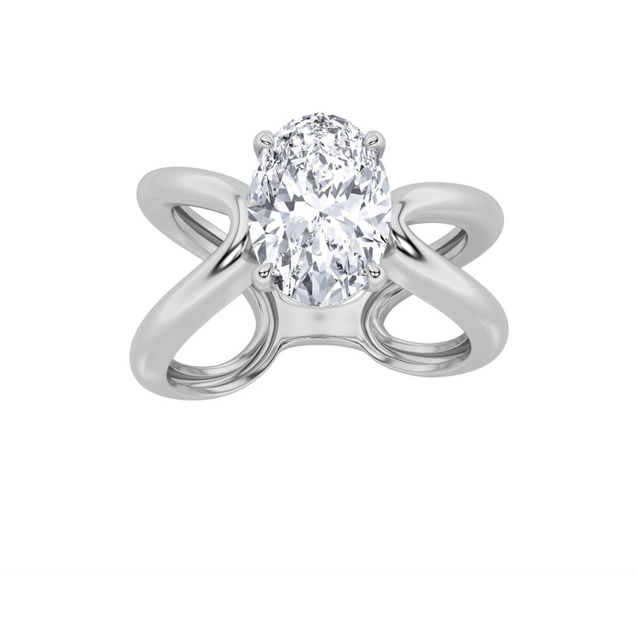 2CTW Oval Shaped Lab Grown Diamond (F/VS) Criss Cross Fancy Solitaire Ring in 14K Gold