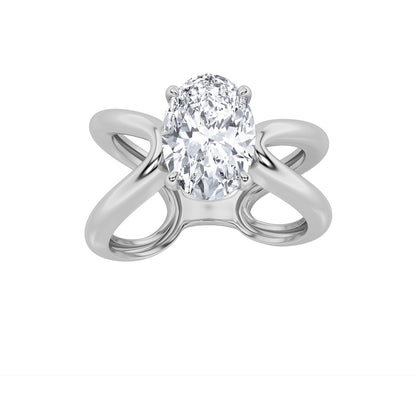 2CTW Oval Shaped Lab Grown Diamond (F/VS) Criss Cross Fancy Solitaire Ring in 14K Gold
