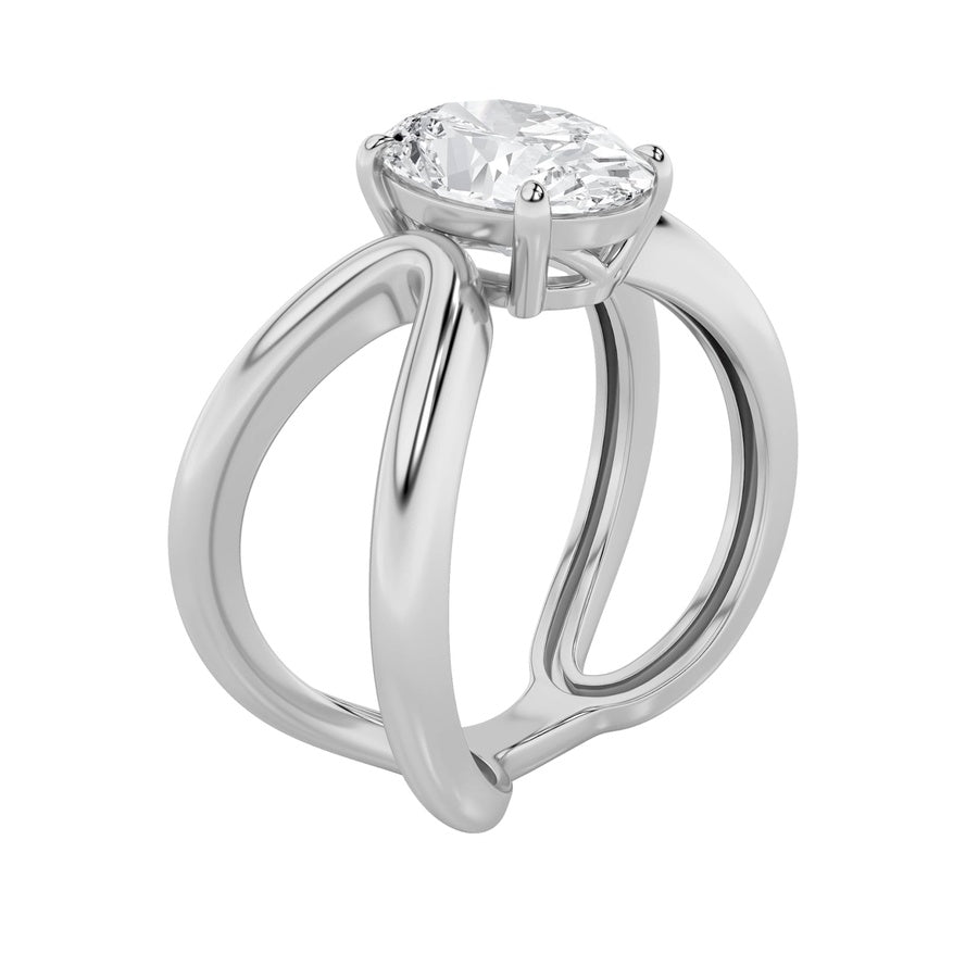 2CTW Oval Shaped Lab Grown Diamond (F/VS) Criss Cross Fancy Solitaire Ring in 14K Gold