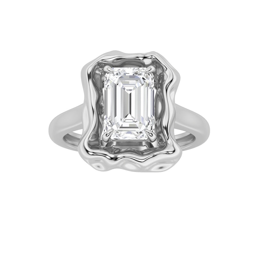 1.5CTW Emerald Shaped Lab Grown Diamond (F/VS) Organic Design Solitaire Ring in 14K Gold
