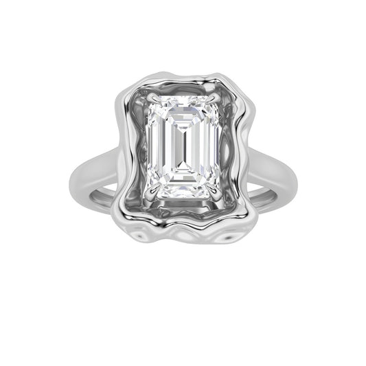 1.5CTW Emerald Shaped Lab Grown Diamond (F/VS) Organic Design Solitaire Ring in 14K Gold