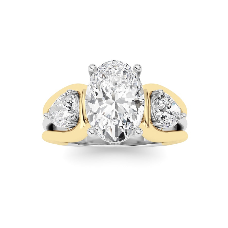 3CTW Oval Shaped Lab Grown Diamond (F/VS) Two Tone Solitaire Engagement Ring in 14K Gold