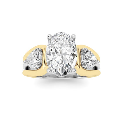 3CTW Oval Shaped Lab Grown Diamond (F/VS) Two Tone Solitaire Engagement Ring in 14K Gold