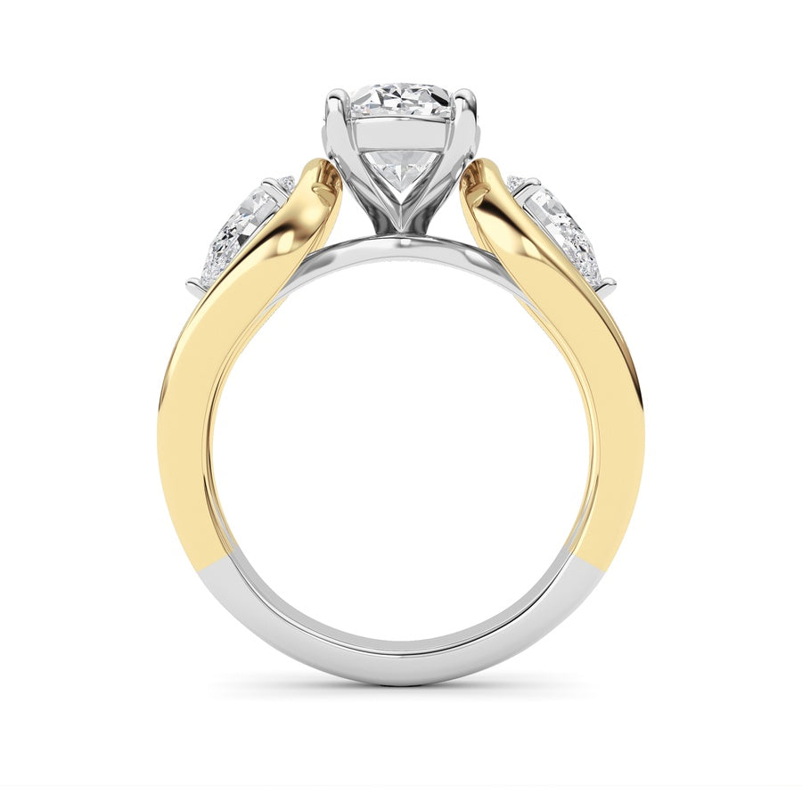 3CTW Oval Shaped Lab Grown Diamond (F/VS) Two Tone Solitaire Engagement Ring in 14K Gold