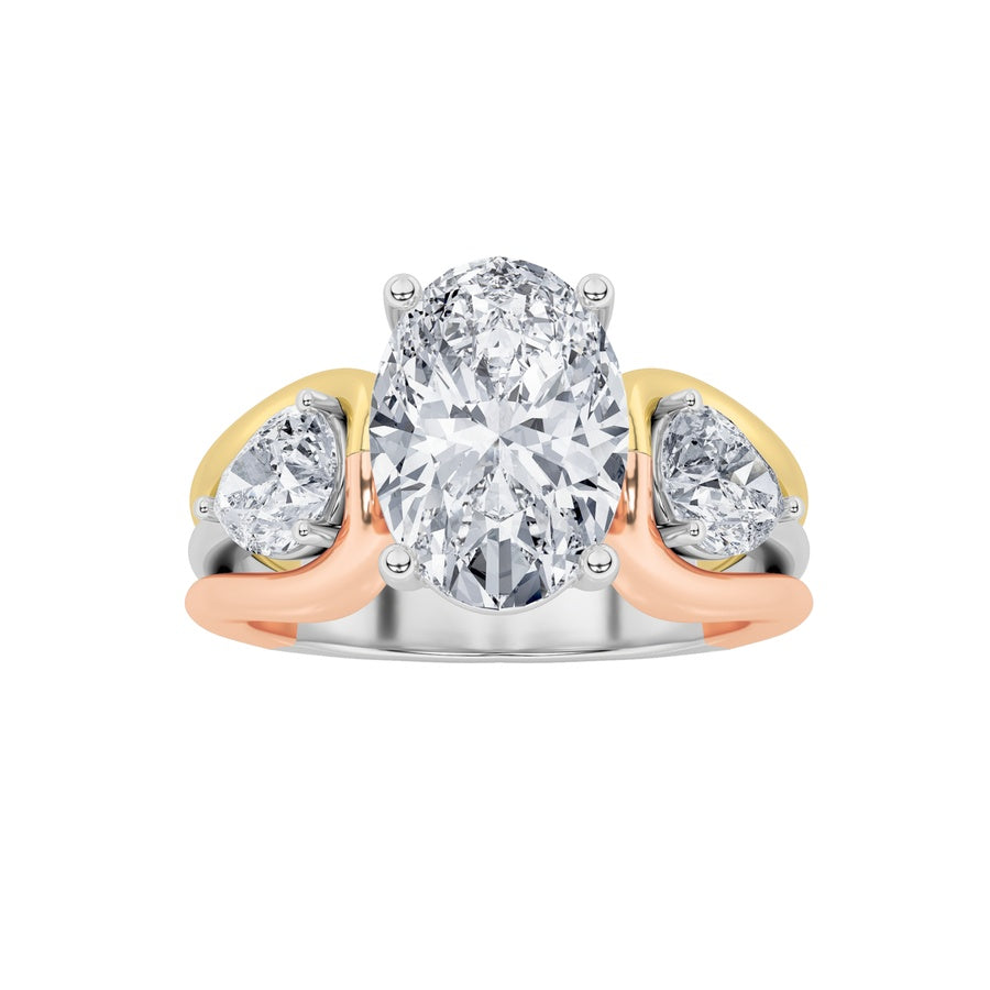 3CTW Oval Shaped Lab Grown Diamond (F/VS) Two Tone Solitaire Engagement Ring in 14K Gold