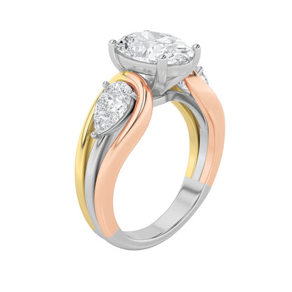 3CTW Oval Shaped Lab Grown Diamond (F/VS) Two Tone Solitaire Engagement Ring in 14K Gold