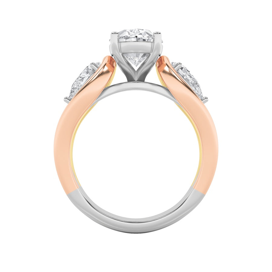 3CTW Oval Shaped Lab Grown Diamond (F/VS) Two Tone Solitaire Engagement Ring in 14K Gold