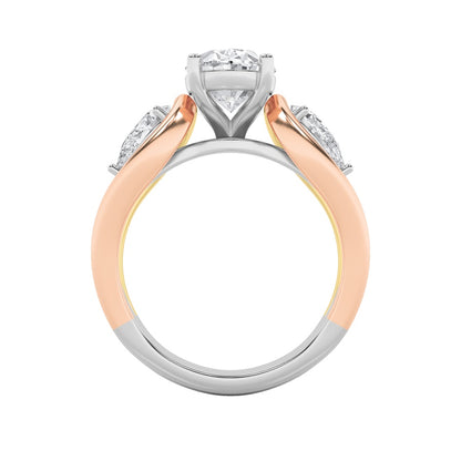 3CTW Oval Shaped Lab Grown Diamond (F/VS) Two Tone Solitaire Engagement Ring in 14K Gold