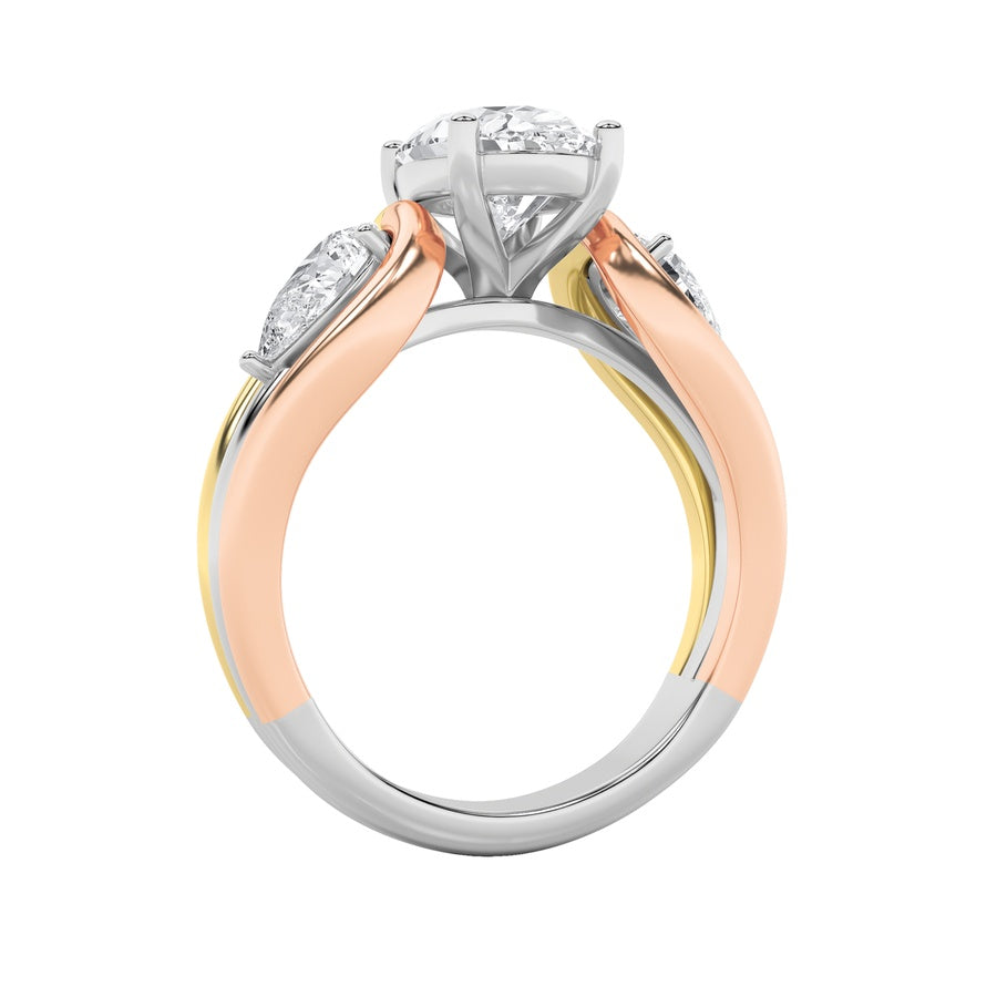 3CTW Oval Shaped Lab Grown Diamond (F/VS) Two Tone Solitaire Engagement Ring in 14K Gold