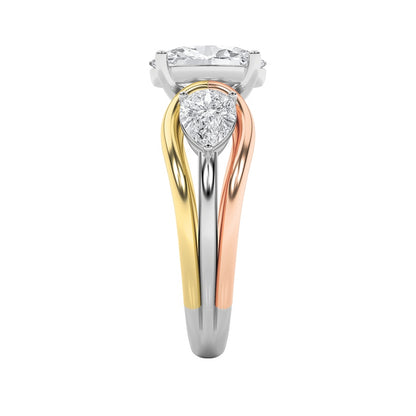 3CTW Oval Shaped Lab Grown Diamond (F/VS) Two Tone Solitaire Engagement Ring in 14K Gold
