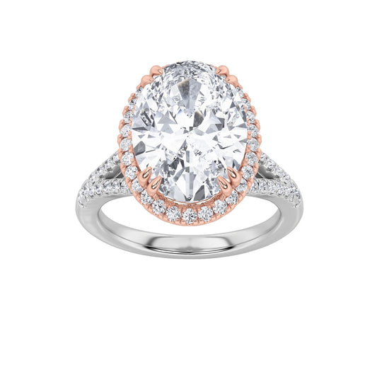 4.5CTW Oval Shaped Lab Grown Diamond (F/VS) Bold Accented Statement Engagement Ring in 14K Gold
