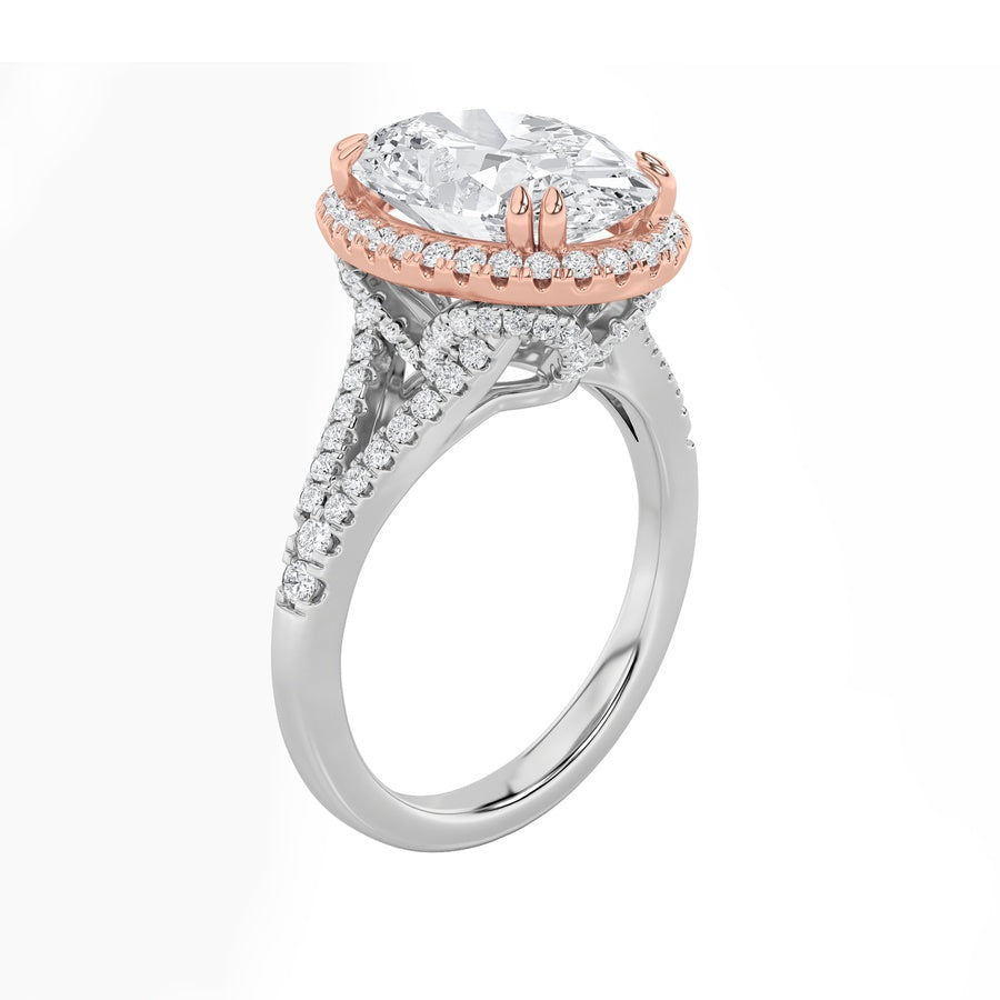 4.5CTW Oval Shaped Lab Grown Diamond (F/VS) Bold Accented Statement Engagement Ring in 14K Gold
