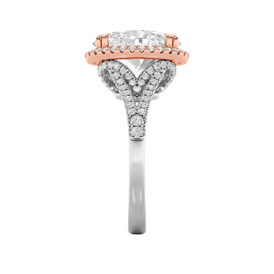 4.5CTW Oval Shaped Lab Grown Diamond (F/VS) Bold Accented Statement Engagement Ring in 14K Gold