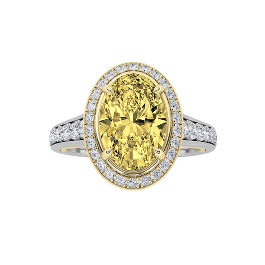 3.5CTW Oval Shaped Lab Grown Diamond (F/VS) Bold Accented Statement Engagement Ring in 14K Gold