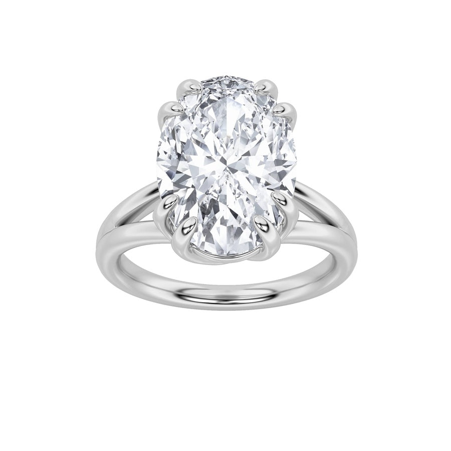 5CTW Oval Shaped Lab Grown Diamond (F/VS) Bold Split Shank Solitaire Engagement Ring in 14K Gold