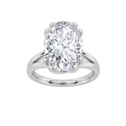 5CTW Oval Shaped Lab Grown Diamond (F/VS) Bold Split Shank Solitaire Engagement Ring in 14K Gold