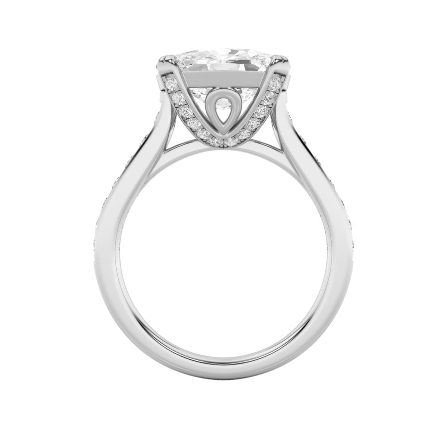4.5CTW Elongated Cushion Shaped Lab Grown Diamond (F/VS) Bold Accented East West Set Engagement Ring in 14K Gold