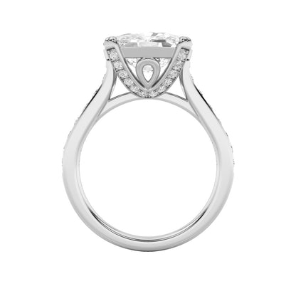 4.5CTW Elongated Cushion Shaped Lab Grown Diamond (F/VS) Bold Accented East West Set Engagement Ring in 14K Gold