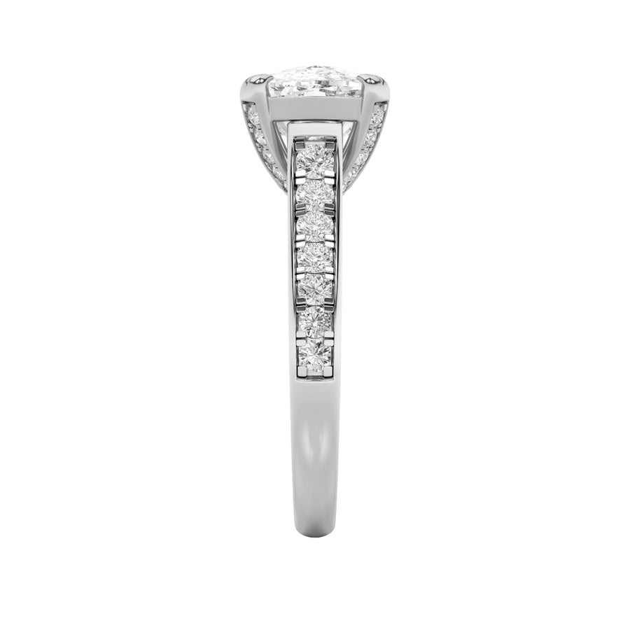 4.5CTW Elongated Cushion Shaped Lab Grown Diamond (F/VS) Bold Accented East West Set Engagement Ring in 14K Gold