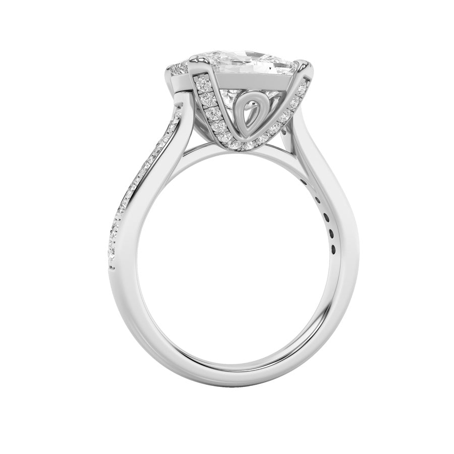 4.5CTW Elongated Cushion Shaped Lab Grown Diamond (F/VS) Bold Accented East West Set Engagement Ring in 14K Gold