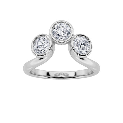 1CTW Round Shaped Lab Grown Diamond (F/VS) Three Stone Ring in 14K Gold