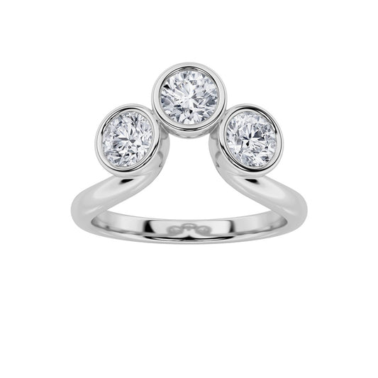 1CTW Round Shaped Lab Grown Diamond (F/VS) Three Stone Ring in 14K Gold