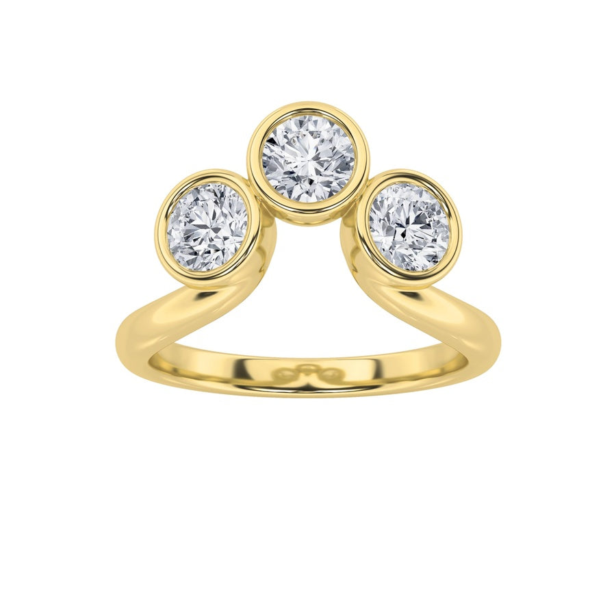 1CTW Round Shaped Lab Grown Diamond (F/VS) Three Stone Ring in 14K Gold