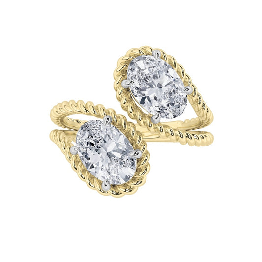 2CTW Oval Shaped Lab Grown Diamond (F/VS) Toi et Moi Fashiion Ring in 14K Gold