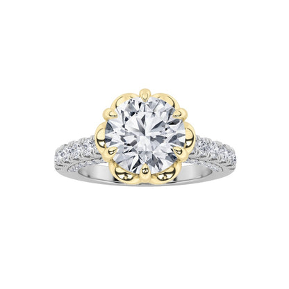 2.5CTW Round Shaped Lab Grown Diamond (F/VS) Two Tone Solitaire Engagement Ring in 14K Gold