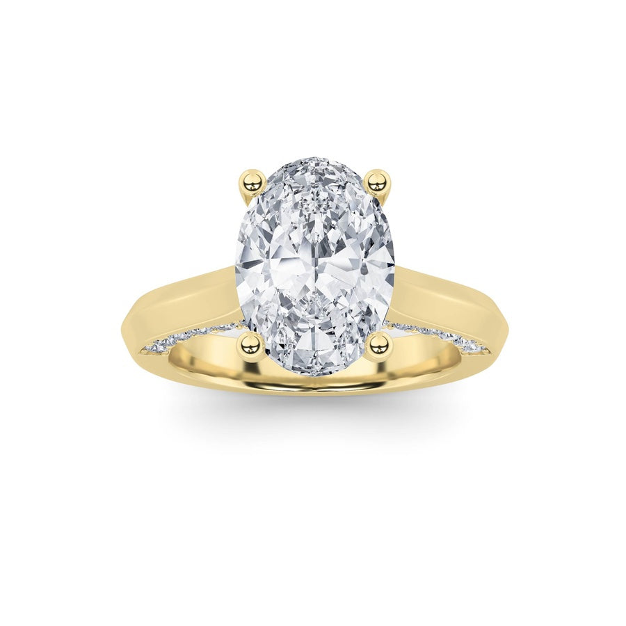 3CTW Oval Shaped Lab Grown Diamond (G/VS) Accented Solitaire Engagement Ring in 14K Gold