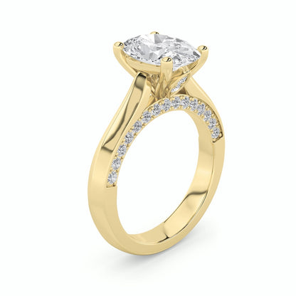 3CTW Oval Shaped Lab Grown Diamond (G/VS) Accented Solitaire Engagement Ring in 14K Gold