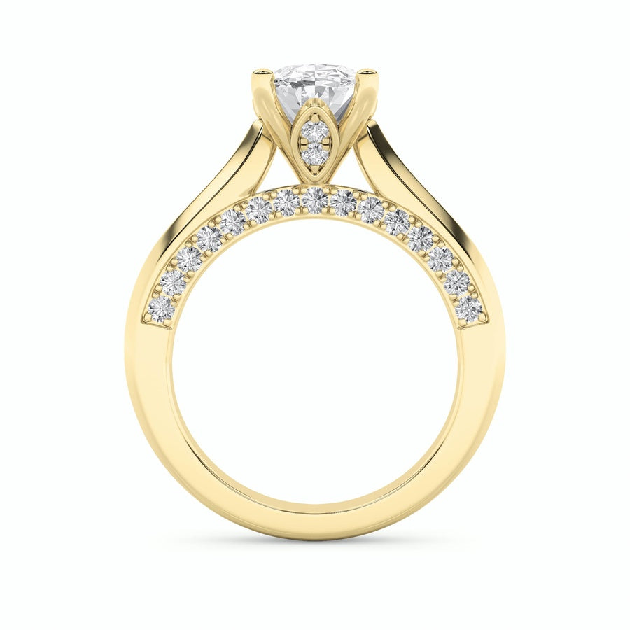 3CTW Oval Shaped Lab Grown Diamond (G/VS) Accented Solitaire Engagement Ring in 14K Gold
