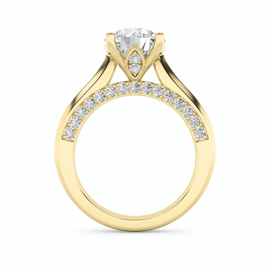 3CTW Round Shaped Lab Grown Diamond (G/VS) Accented Solitaire Engagement Ring in 14K Gold