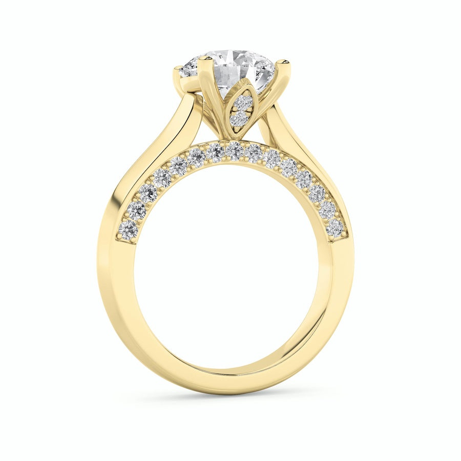3CTW Round Shaped Lab Grown Diamond (G/VS) Accented Solitaire Engagement Ring in 14K Gold