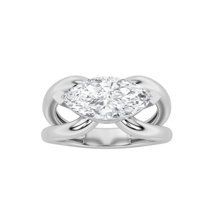 2CTW Marquise Shaped Lab Grown Diamond (G/VS) East West Solitaire Fancy Ring in 14K Gold