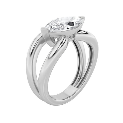 2CTW Marquise Shaped Lab Grown Diamond (G/VS) East West Solitaire Fancy Ring in 14K Gold