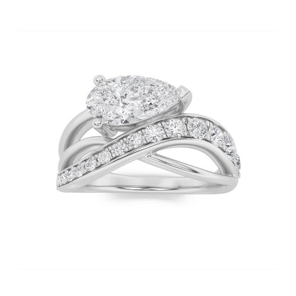 2CTW Pear Shaped Lab Grown Diamond (G/VS) Ring in 14K Gold