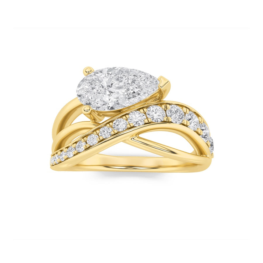 2CTW Pear Shaped Lab Grown Diamond (G/VS) Ring in 14K Gold