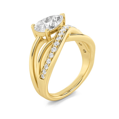 2CTW Pear Shaped Lab Grown Diamond (G/VS) Ring in 14K Gold