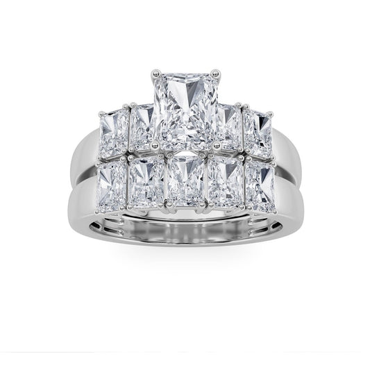 2.5CTW Radiant Shaped Lab Grown Diamond (G/VS) Bridal Set with Matching Band and  Ring in 14K Gold